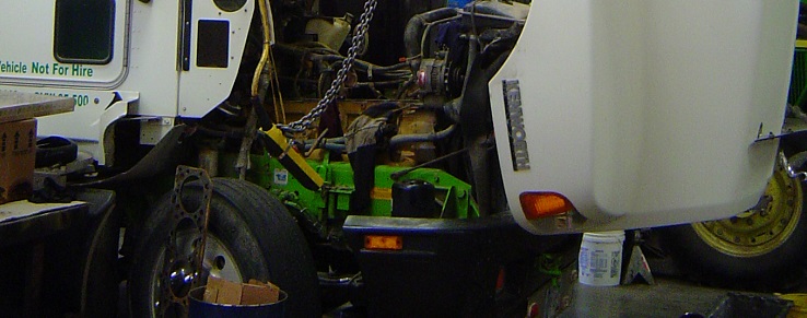 A close up picture of a truck tractor that we are working on